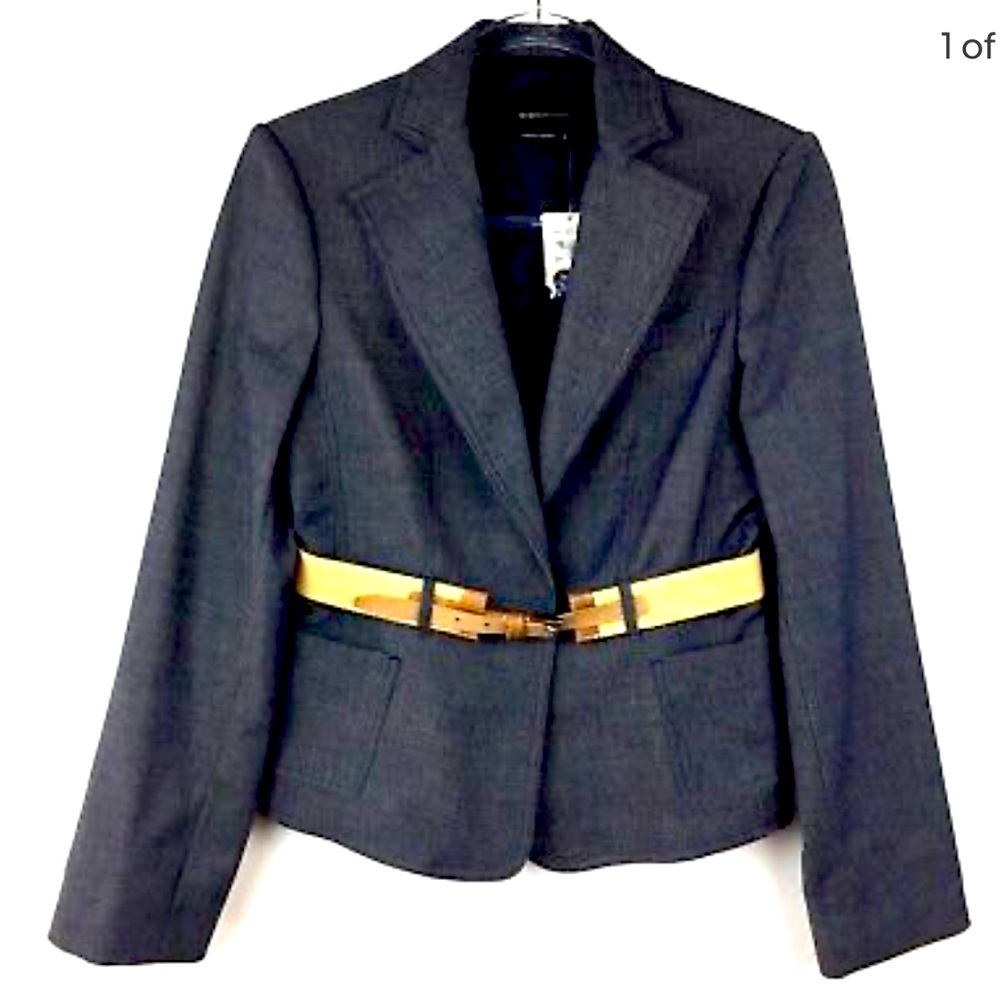 BCBGMaxAzria Blue Lauren The Belted Denim Blazer Jacket Small xs pant included